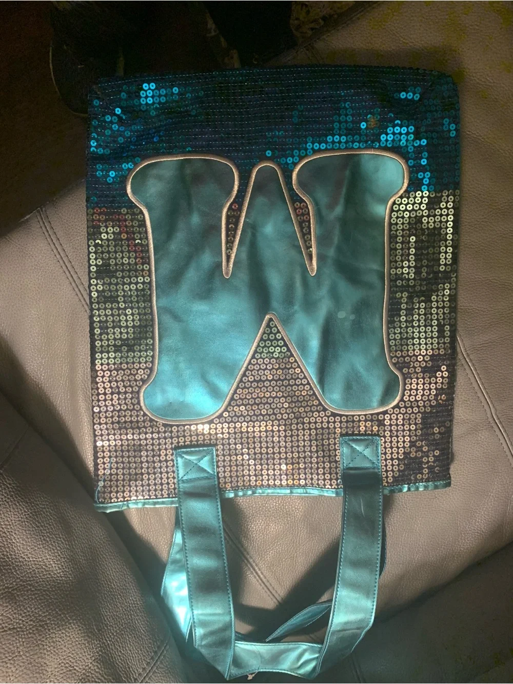 Justice bright blue blinged M tote!